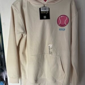 Baseballism Cream Hoodie with Pink Baseball Patch